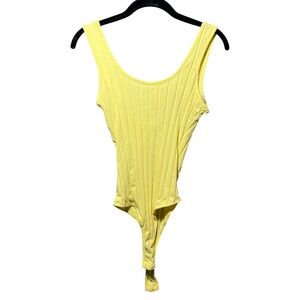 Willow + Root Yellow Ribbed Sleeveless Scoop Neck Bodysuit X